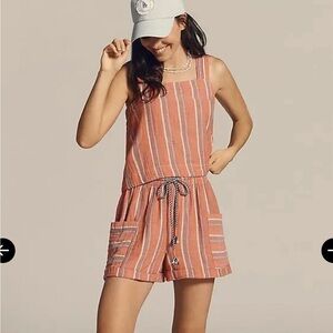 Sundry Striped Coral and Orange Gauze Shorts